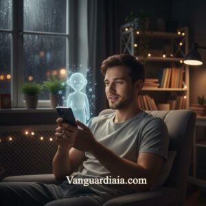 Joven consultando a un psicobot desde su móvil para mejorar su salud mental en 2026