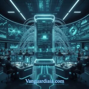 Sistema centralizado de IA en Finanzas 2026 conectando operaciones bancarias en tiempo real.