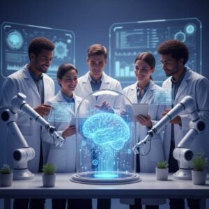 Colaboración estratégica entre profesionales humanos y agentes de IA en un entorno de trabajo digital.