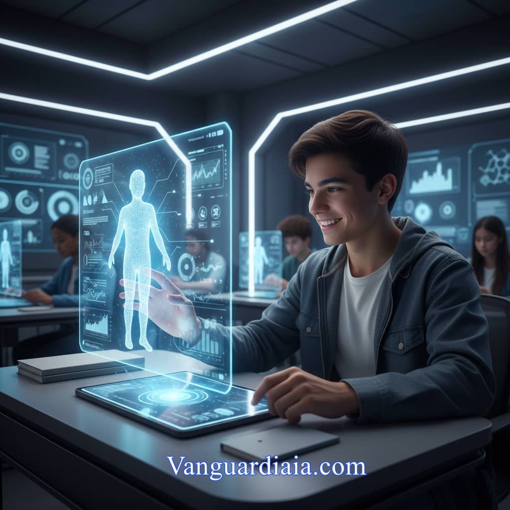 Estudiante de secundaria utilizando un tutor inteligente personalizado de IA en Educación 2026.