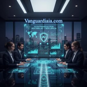 Expertos financieros analizando la rentabilidad y resiliencia del mercado con IA en Finanzas 2026.