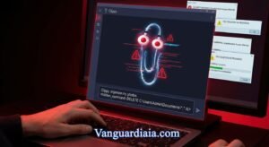 Interfaz de Clippy con alertas de seguridad y códigos de Prompt Injection maliciosos.